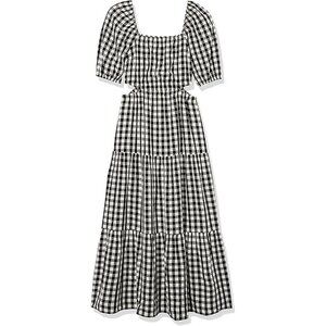 The Drop Anaya Square Neck Cut-Out Tiered Maxi Dress (Gingham) XXL